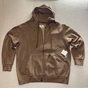 Encrypted Men’s Medium Essential Fit Brown Zip Up Hoodie Washed Effect Vintage